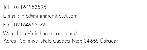 Mini Harem Hotel telefon numaralar, faks, e-mail, posta adresi ve iletiim bilgileri